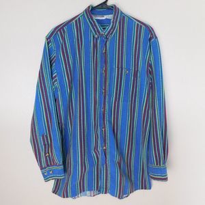 McGregor Classic Rainbow Button Up Shirt Adult L Vintage Striped Long Sleeve